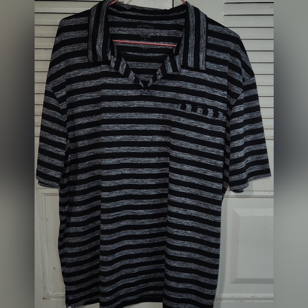 REEL LEGENDS FREELINE Men Size XL Black/Gray Striped Polo/golf Style Shirt